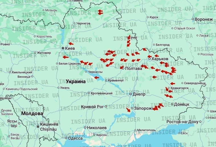 Идёт массированный налёт БПЛА по целям на Украине